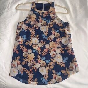 J crew Silk Racerback Tank top Blouse Blue Beige Antique Floral Lined size 0